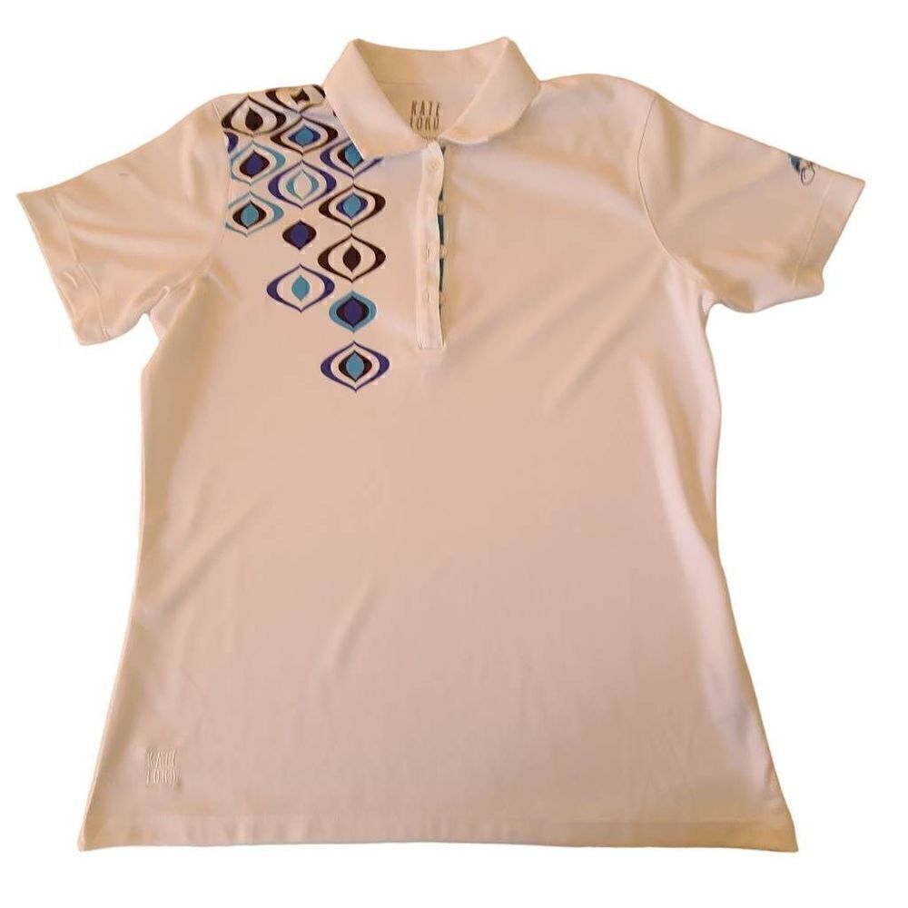 Kate Lord Womens Performance Short Sleeve White Blue Golf Polo Shirt Medium
